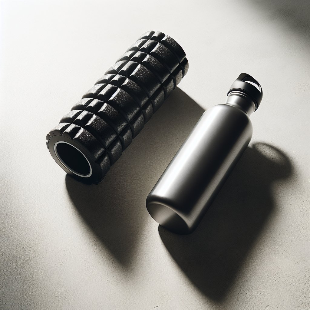 Foam roller and water bottle for first-week recovery