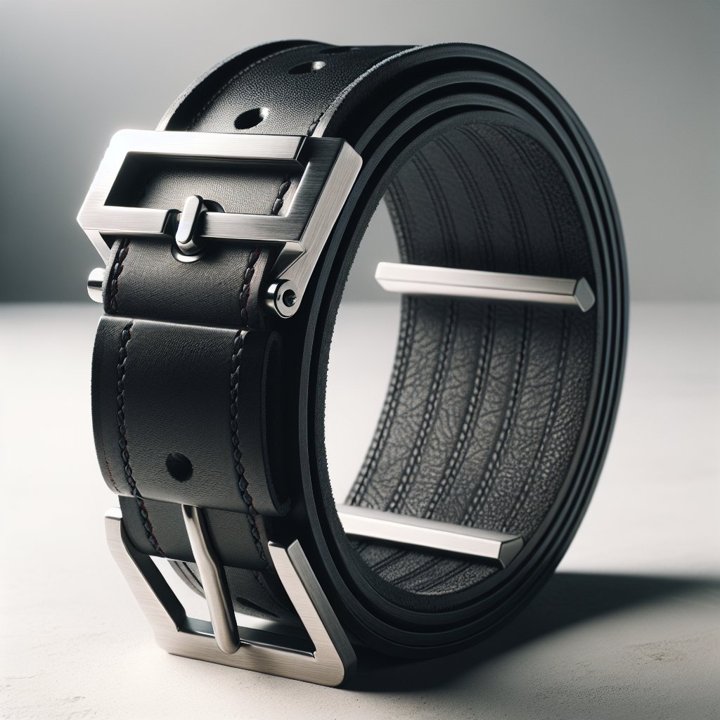 Steel lever buckle on a thick leather powerlifting belt