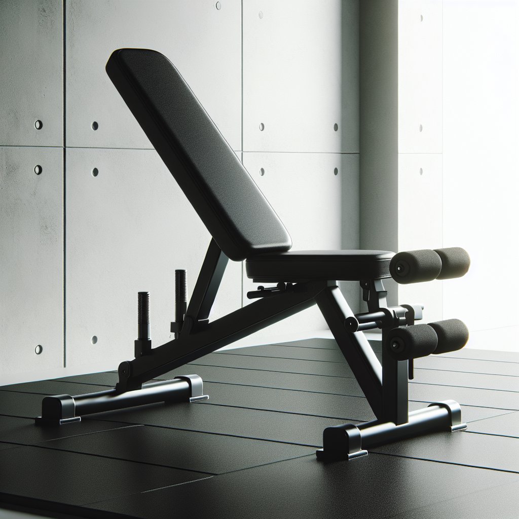 Adjustable weight bench on rubber flooring