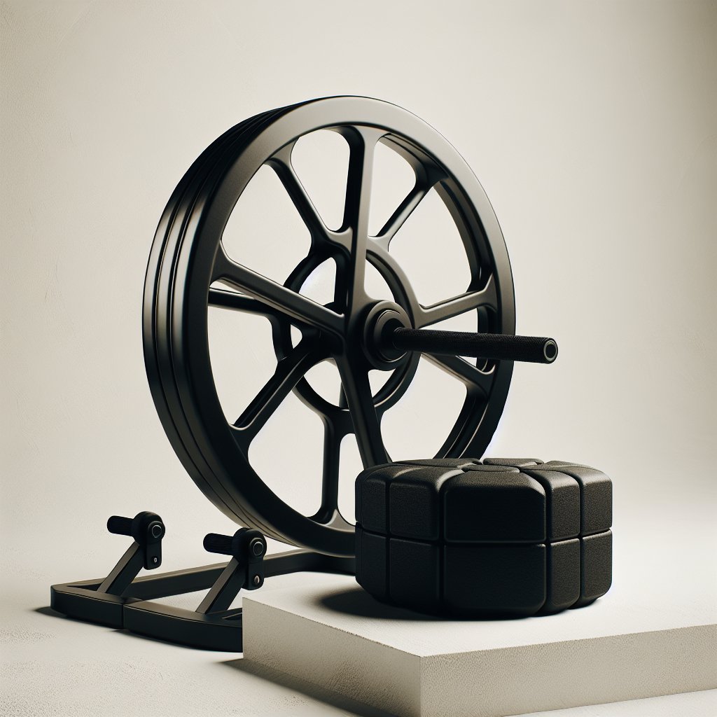 Ab wheel and yoga block on white floor