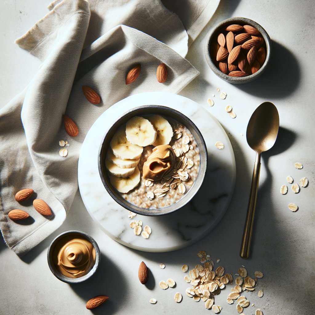 Bowl of oats with banana and peanut butter for bulking