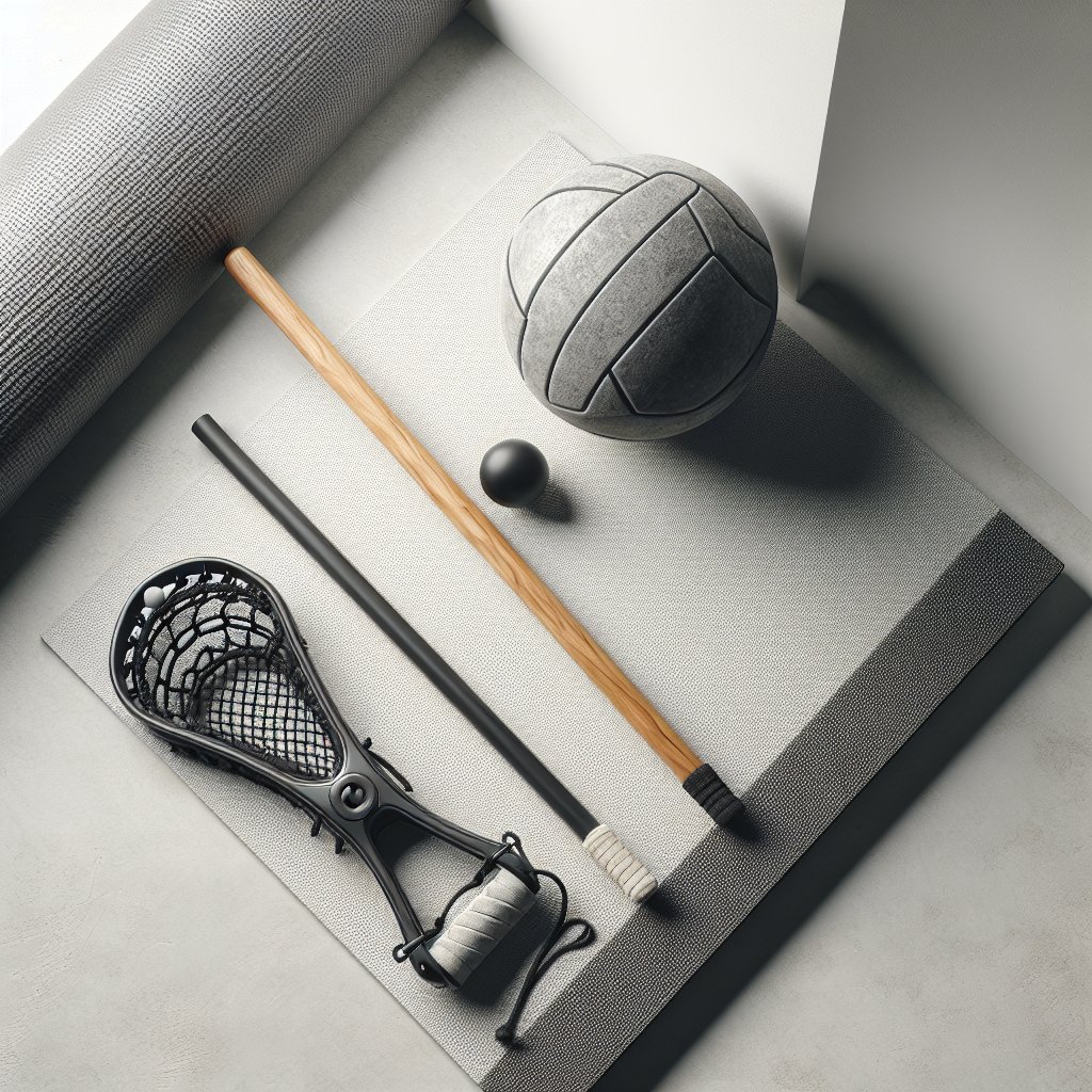 Wooden dowel and lacrosse ball on exercise mat