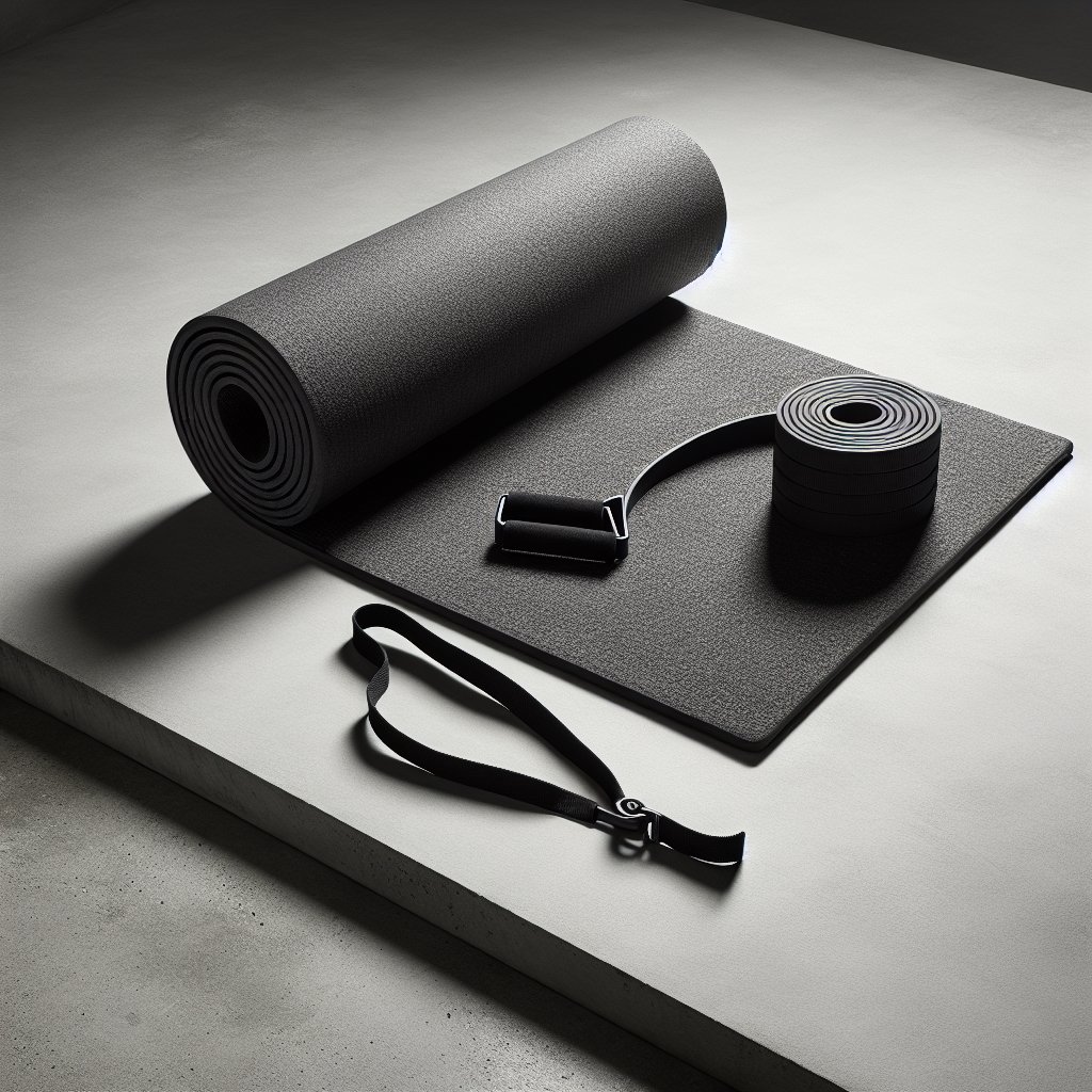 Resistance band on unrolled exercise mat