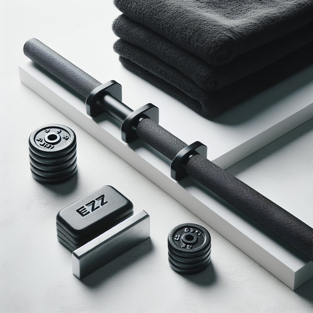 EZ-curl bar with weight plates for tricep and bicep training