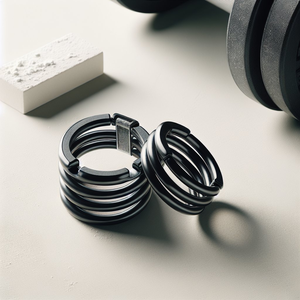 Barbell collars and chalk for bench press setup