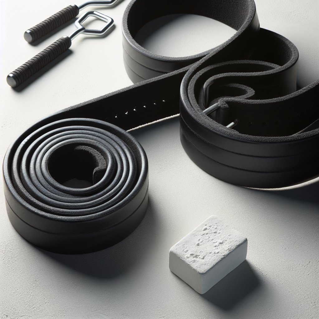 Lifting belt and chalk for deadlift preparation