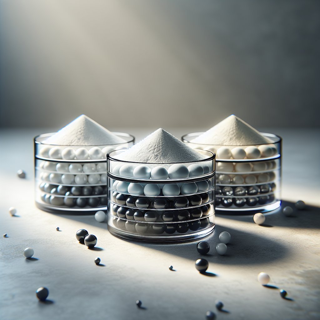 Three amino acid powders in glass dishes