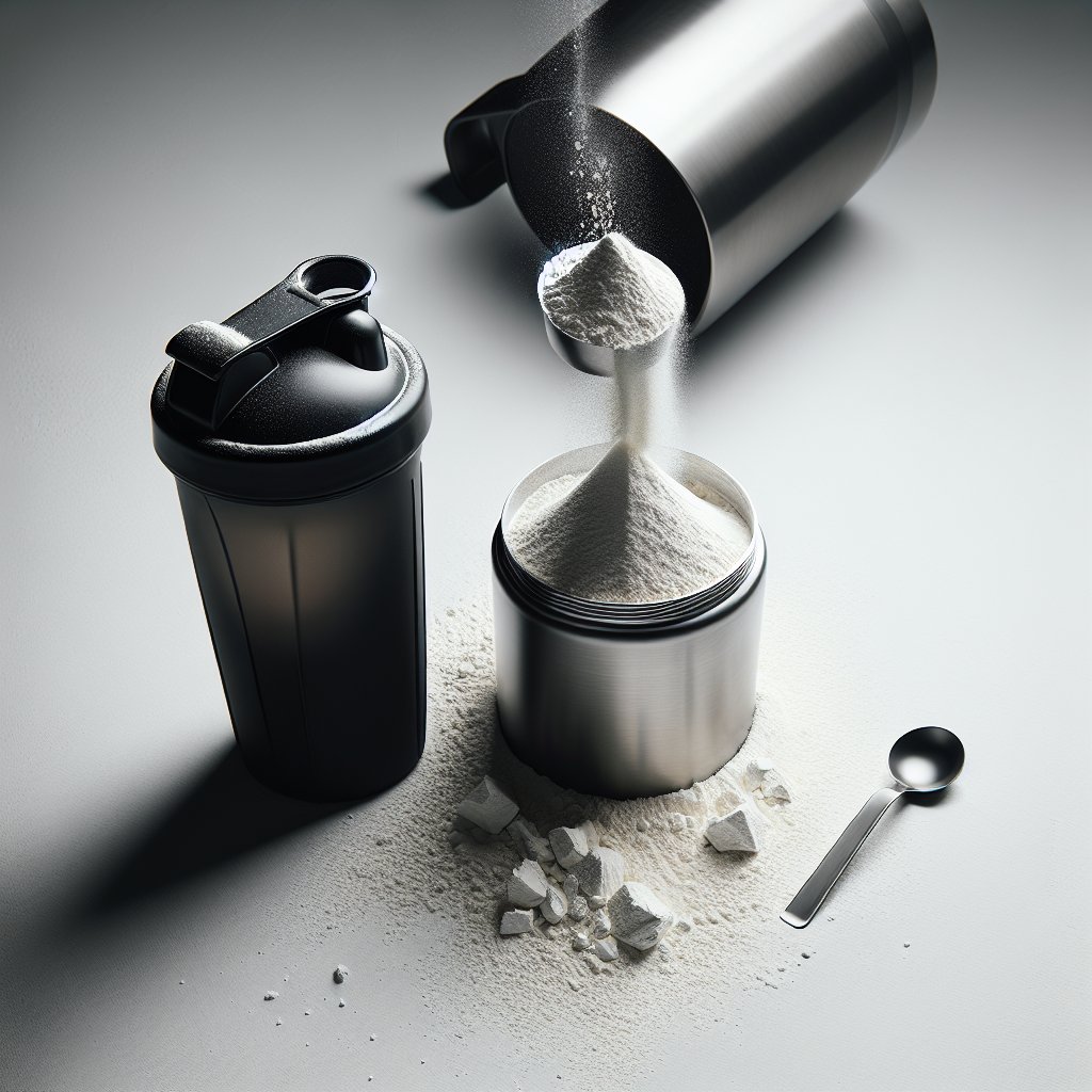 Protein powder scoop over shaker cup